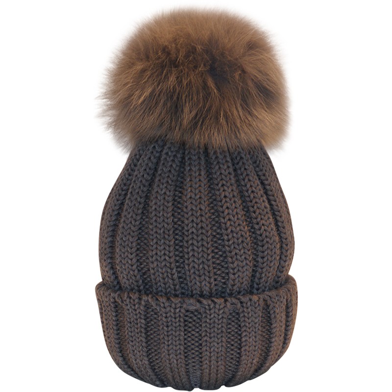 Winter Mütze Mit Waschbär Bommel - Warme Pudelmütze Damen Schwarz